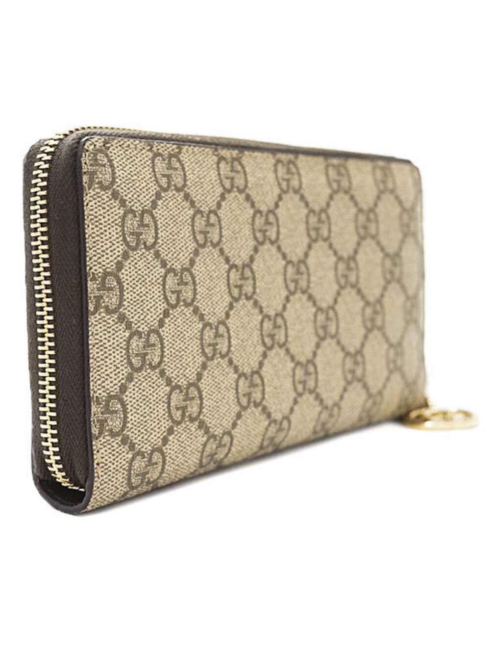 Gucci GG Supreme Around Zip Wallet Zipper Round Long Brown